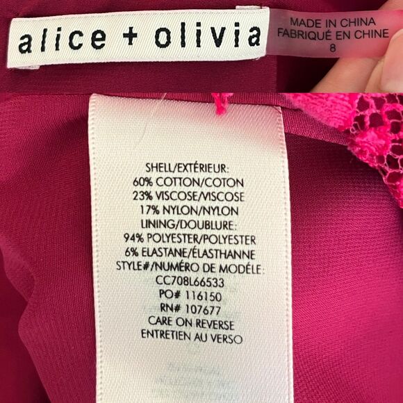 Alice + Olivia Women Size 8 Pink Lace Floral Sheath Mini Dress Cocktail Formal - Picture 3 of 17